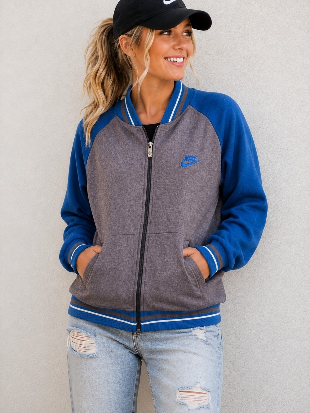 Vintage Nike Gray Tag Full Zip Sweatshirt Medium Blue Gray 90s Y2K
